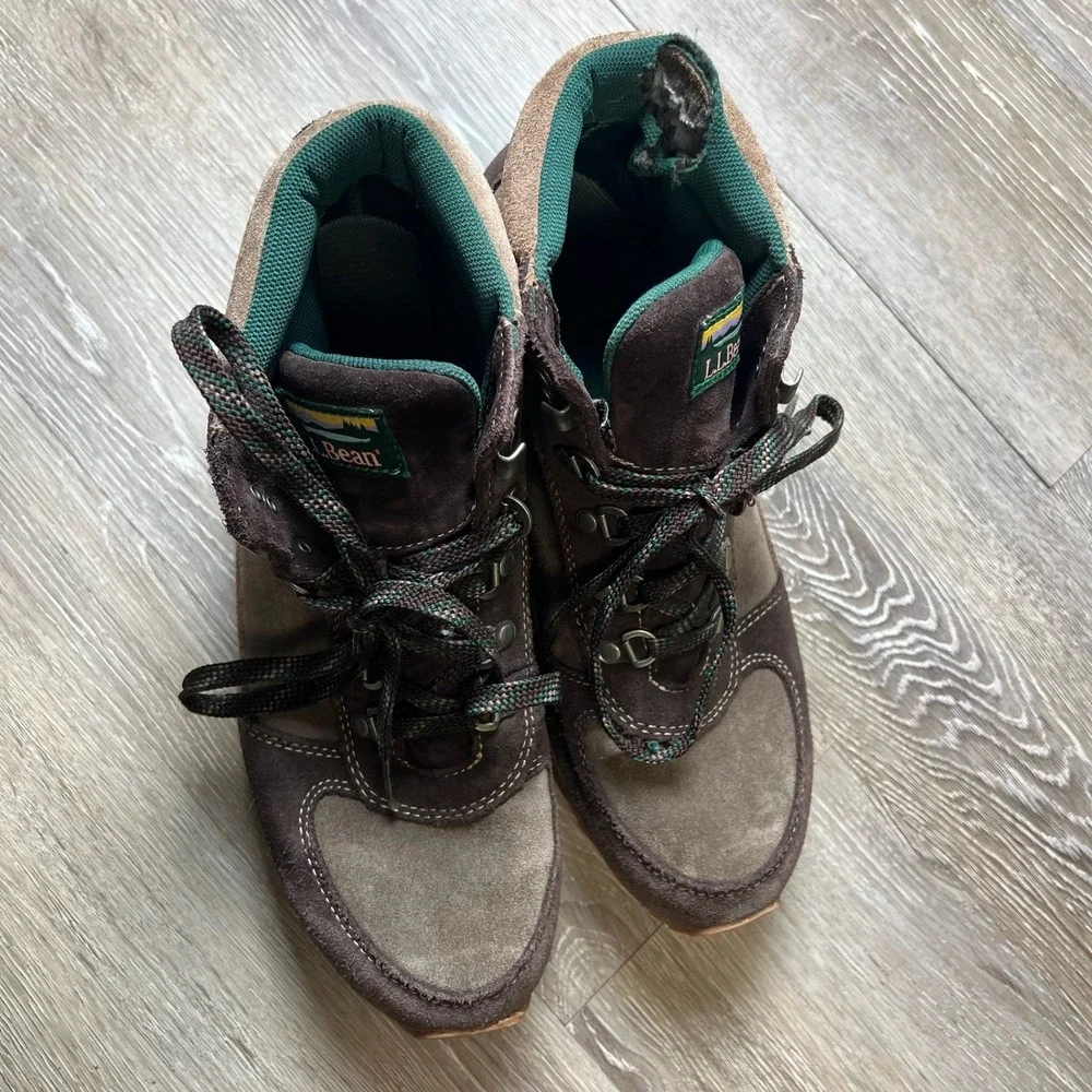LL Bean Stonington Hiking Boots Mens 8.5 Brown Suede Mid Top D-Ring 507366